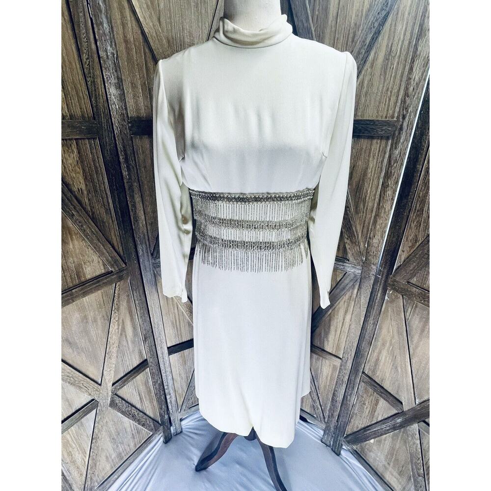 Lillie Rubin 1960s Beaded Ivory White Cream Dress Wedding Bridal Madmen Party